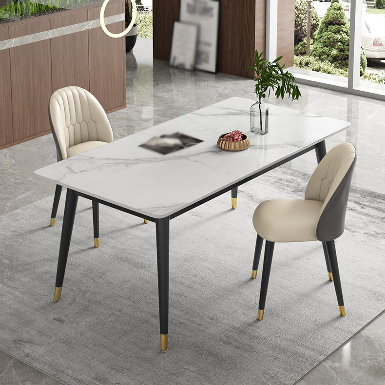 Glam Style 1/2/3/5/7 Pieces Dining Set Sintered Stone Dining Table Set for Home Use 3 Pieces: Table, 2 White Chairs Clearhalo 'Dining Room Sets' 'Dining Tables & Seating' 'dining_room_set' 'furn' 'furn_dining_room_set' 'Furniture' 'furniture_dining_room_set' 'Kitchen & Dining Furniture' 'kitchen&dining_furn' 'kitchen' 4570312