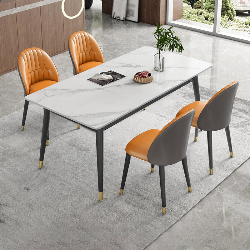 Glam Style 1/2/3/5/7 Pieces Dining Set Sintered Stone Dining Table Set for Home Use 5 Pieces: Table, 4 Orange Chairs Clearhalo 'Dining Room Sets' 'Dining Tables & Seating' 'dining_room_set' 'furn' 'furn_dining_room_set' 'Furniture' 'furniture_dining_room_set' 'Kitchen & Dining Furniture' 'kitchen&dining_furn' 'kitchen' 4570316