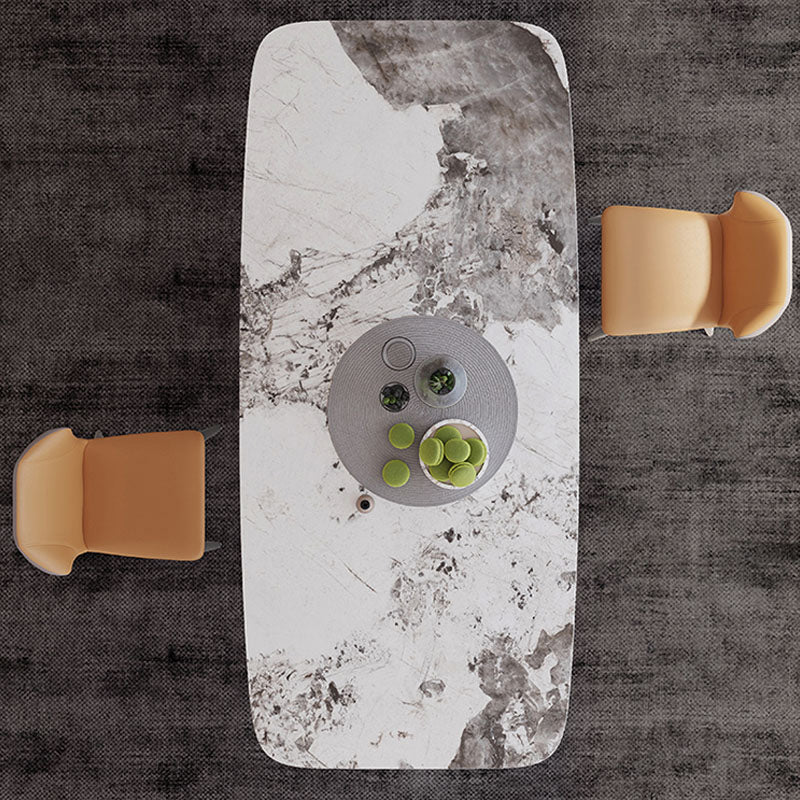 Contemporary Style 1/3/4/7 Pieces Dining Set Rectangular Sintered Stone Dining Table Set 3 Pieces: White Table, 2 Orange Chairs Clearhalo 'Dining Room Sets' 'Dining Tables & Seating' 'dining_room_set' 'furn' 'furn_dining_room_set' 'Furniture' 'furniture_dining_room_set' 'Kitchen & Dining Furniture' 'kitchen&dining_furn' 'kitchen' 4570355