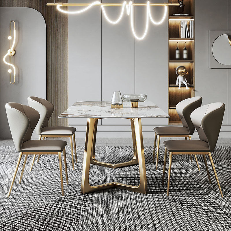 Contemporary Style 1/4/5/6/7 Pieces Furniture Sintered Stone Dining Table Set for Kitchen 5 Pieces: Table, 4 Chairs Clearhalo 'Dining Room Sets' 'Dining Tables & Seating' 'dining_room_set' 'furn' 'furn_dining_room_set' 'Furniture' 'furniture_dining_room_set' 'Kitchen & Dining Furniture' 'kitchen&dining_furn' 'kitchen' 4570416