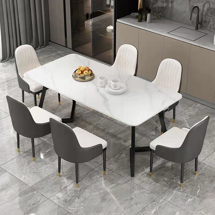 Modern 1/4/5/7 Pieces Dining Set Sintered Stone Dining Table with Leather Chairs 7 Pieces: Table, 6 Chairs Clearhalo 'Dining Room Sets' 'Dining Tables & Seating' 'dining_room_set' 'furn' 'furn_dining_room_set' 'Furniture' 'furniture_dining_room_set' 'Kitchen & Dining Furniture' 'kitchen&dining_furn' 'kitchen' 4570428