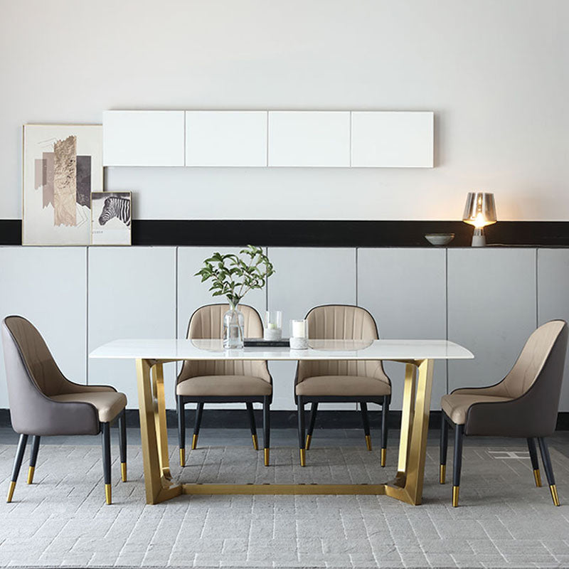 Contemporary 1/4/5/7 Pieces Furniture Sintered Stone Dining Table Set with Golden Base Clearhalo 'Dining Room Sets' 'Dining Tables & Seating' 'dining_room_set' 'furn' 'furn_dining_room_set' 'Furniture' 'furniture_dining_room_set' 'Kitchen & Dining Furniture' 'kitchen&dining_furn' 'kitchen' 4570466