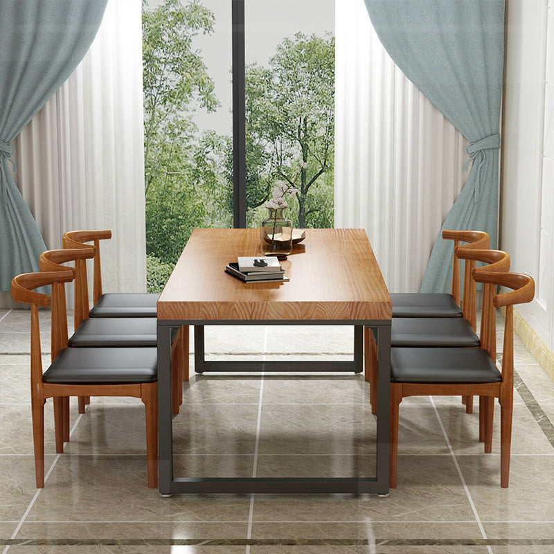 Metal Industrial Dining Table Pine Wood Top Table for Kitchen and Dining Room 70.9"L x 31.5"W x 29.5"H Without Chairs Clearhalo ' dining_table' 'Dining Tables & Seating' 'Dining Tables' 'furn' 'furn_dining_table' 'Furniture' 'furniture_dining_table' 'Kitchen & Dining Furniture' 'kitchen&dining_furn' 'kitchen' 'kitchen_dining_table' 4570480