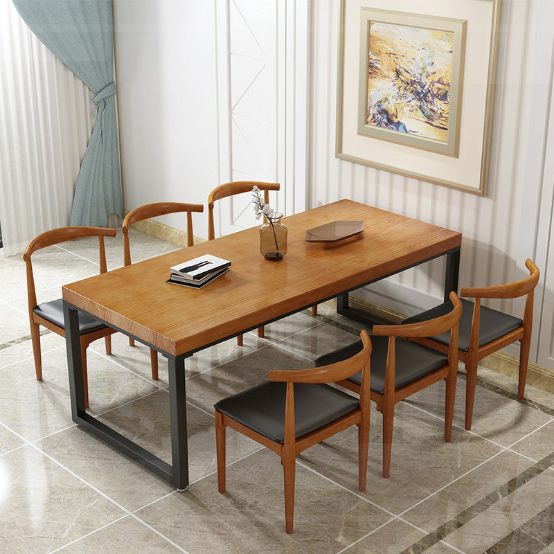 Metal Industrial Dining Table Pine Wood Top Table for Kitchen and Dining Room 55.1"L x 27.6"W x 29.5"H Without Chairs Clearhalo ' dining_table' 'Dining Tables & Seating' 'Dining Tables' 'furn' 'furn_dining_table' 'Furniture' 'furniture_dining_table' 'Kitchen & Dining Furniture' 'kitchen&dining_furn' 'kitchen' 'kitchen_dining_table' 4570482