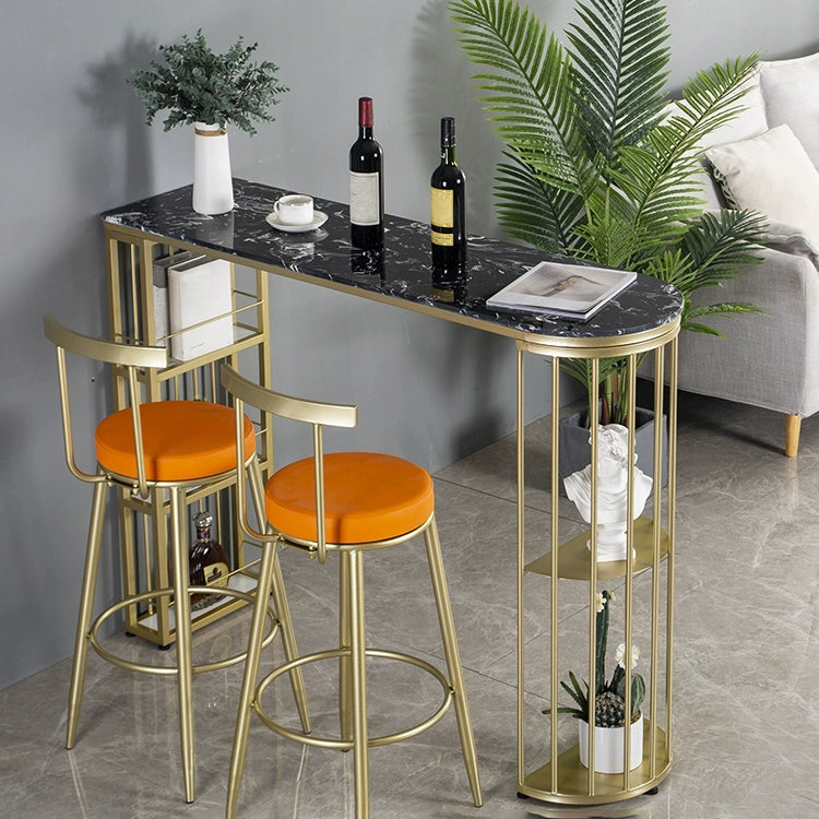 Glam Marble Top Bar Table Gold Double Pedestal Table - 41.3" H Black Without Chairs Clearhalo 'Bar Furniture' 'Bar Tables' 'bar_tables' 'furn' 'furn_bar_tables' 'Furniture' 'furniture_bar_tables' 'Kitchen & Dining Furniture' 4570529