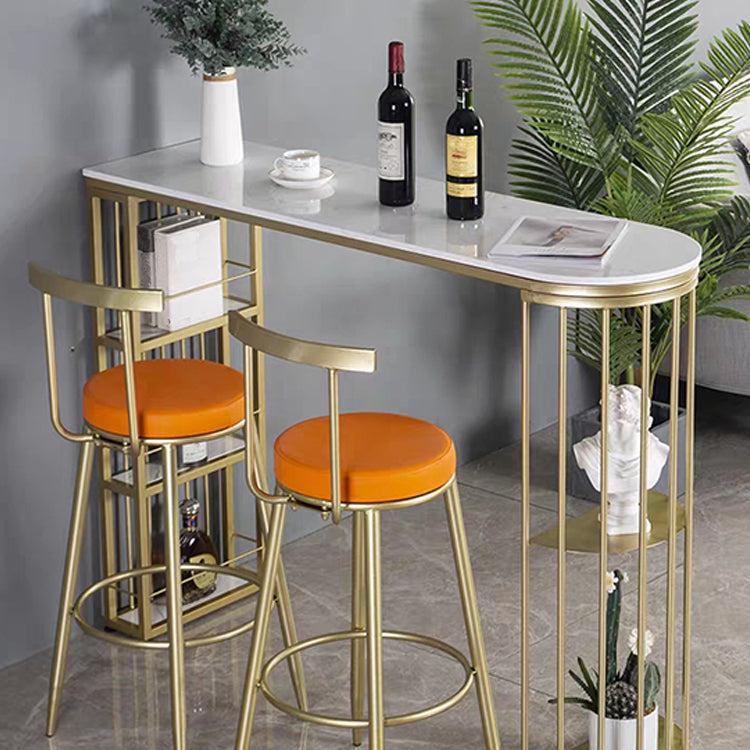 Glam Marble Top Bar Table Gold Double Pedestal Table - 41.3" H 55.1"L x 15.7"W x 41.3"H White Without Chairs Clearhalo 'Bar Furniture' 'Bar Tables' 'bar_tables' 'furn' 'furn_bar_tables' 'Furniture' 'furniture_bar_tables' 'Kitchen & Dining Furniture' 4570531