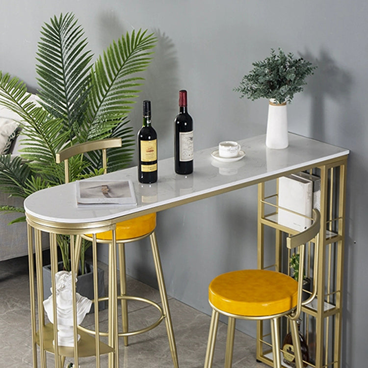 Glam Marble Top Bar Table Gold Double Pedestal Table - 41.3" H Clearhalo 'Bar Furniture' 'Bar Tables' 'bar_tables' 'furn' 'furn_bar_tables' 'Furniture' 'furniture_bar_tables' 'Kitchen & Dining Furniture' 4570532