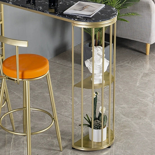 Glam Marble Top Bar Table Gold Double Pedestal Table - 41.3" H Clearhalo 'Bar Furniture' 'Bar Tables' 'bar_tables' 'furn' 'furn_bar_tables' 'Furniture' 'furniture_bar_tables' 'Kitchen & Dining Furniture' 4570534