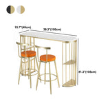 Glam Marble Top Bar Table Gold Double Pedestal Table - 41.3" H Clearhalo 'Bar Furniture' 'Bar Tables' 'bar_tables' 'furn' 'furn_bar_tables' 'Furniture' 'furniture_bar_tables' 'Kitchen & Dining Furniture' 4570536