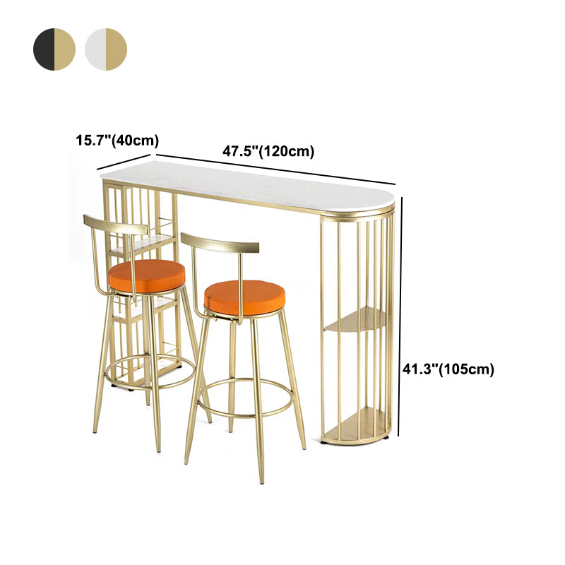 Glam Marble Top Bar Table Gold Double Pedestal Table - 41.3" H Clearhalo 'Bar Furniture' 'Bar Tables' 'bar_tables' 'furn' 'furn_bar_tables' 'Furniture' 'furniture_bar_tables' 'Kitchen & Dining Furniture' 4570537
