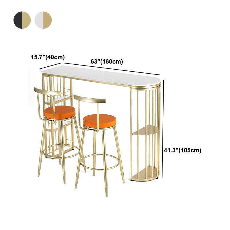 Glam Marble Top Bar Table Gold Double Pedestal Table - 41.3" H Clearhalo 'Bar Furniture' 'Bar Tables' 'bar_tables' 'furn' 'furn_bar_tables' 'Furniture' 'furniture_bar_tables' 'Kitchen & Dining Furniture' 4570539