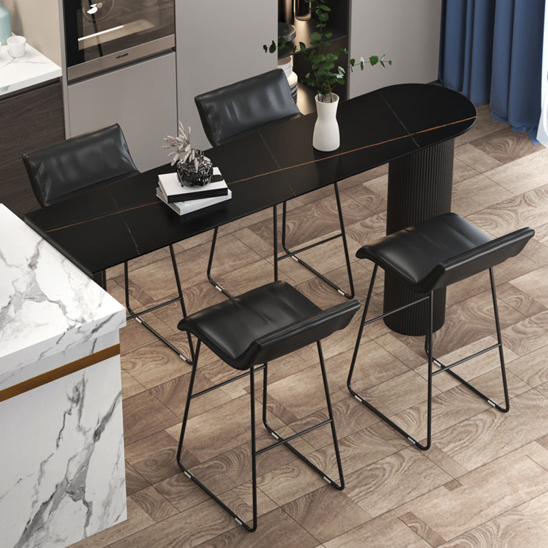 Modern Marble Pub Table with Specialty Table Top Double Pedestal Table- 41.3" H 55.1"L x 19.7"W x 41.3"H Black Without Chairs Clearhalo 'Bar Furniture' 'Bar Tables' 'bar_tables' 'furn' 'furn_bar_tables' 'Furniture' 'furniture_bar_tables' 'Kitchen & Dining Furniture' 4570541
