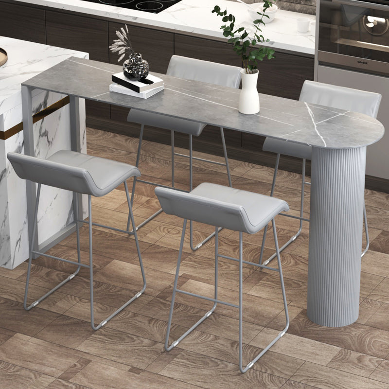 Modern Marble Pub Table with Specialty Table Top Double Pedestal Table- 41.3" H 55.1"L x 19.7"W x 41.3"H Grey Without Chairs Clearhalo 'Bar Furniture' 'Bar Tables' 'bar_tables' 'furn' 'furn_bar_tables' 'Furniture' 'furniture_bar_tables' 'Kitchen & Dining Furniture' 4570544