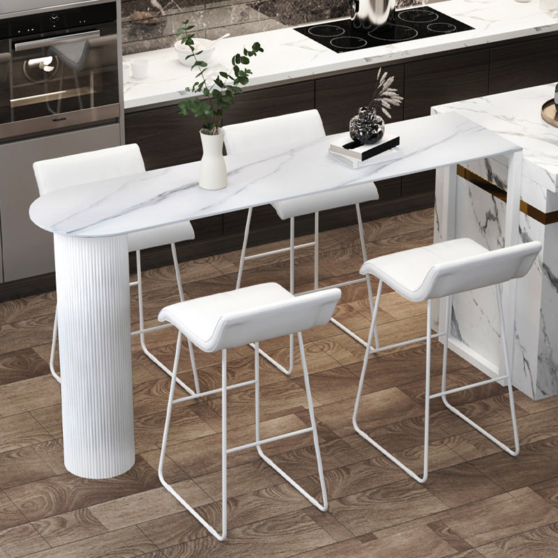 Modern Marble Pub Table with Specialty Table Top Double Pedestal Table- 41.3" H 55.1"L x 19.7"W x 41.3"H White Without Chairs Clearhalo 'Bar Furniture' 'Bar Tables' 'bar_tables' 'furn' 'furn_bar_tables' 'Furniture' 'furniture_bar_tables' 'Kitchen & Dining Furniture' 4570545