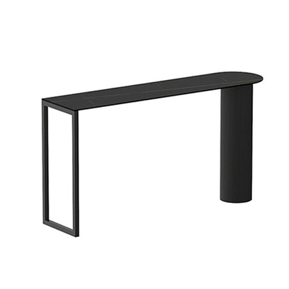 Modern Marble Pub Table with Specialty Table Top Double Pedestal Table- 41.3" H Black Without Chairs Clearhalo 'Bar Furniture' 'Bar Tables' 'bar_tables' 'furn' 'furn_bar_tables' 'Furniture' 'furniture_bar_tables' 'Kitchen & Dining Furniture' 4570547