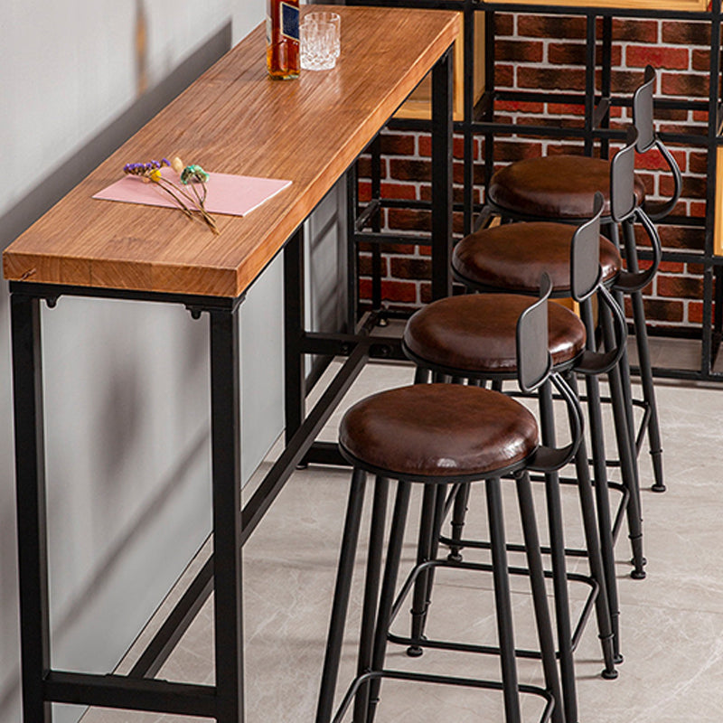 Modern Style Brown Bar Table Solid Wood and Iron Milk Tea Shop Bar Table 70.9"L x 15.7"W x 41.3"H Without Chairs Clearhalo 'Bar Furniture' 'Bar Tables' 'bar_tables' 'furn' 'furn_bar_tables' 'Furniture' 'furniture_bar_tables' 'Kitchen & Dining Furniture' 4570603