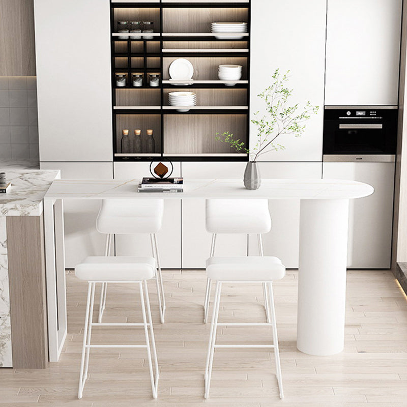 White Modern Style Bar Table in Iron Top and Faux Marble Milk Tea Shop Bar Table 70.9"L x 19.7"W x 41.3"H White Without Chairs Clearhalo 'Bar Furniture' 'Bar Tables' 'bar_tables' 'furn' 'furn_bar_tables' 'Furniture' 'furniture_bar_tables' 'Kitchen & Dining Furniture' 4570620