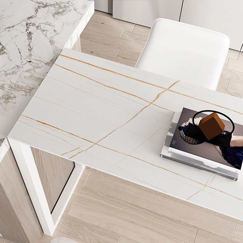 White Modern Style Bar Table in Iron Top and Faux Marble Milk Tea Shop Bar Table Clearhalo 'Bar Furniture' 'Bar Tables' 'bar_tables' 'furn' 'furn_bar_tables' 'Furniture' 'furniture_bar_tables' 'Kitchen & Dining Furniture' 4570626