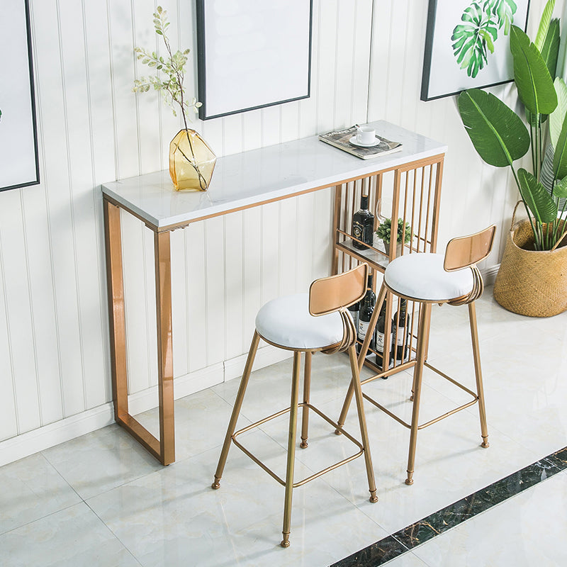 Glam White Marble Table with Rectangle Table Top Double Pedestal Table - 41.3" H 39.4"L x 15.7"W x 41.3"H Wood Without Chairs Clearhalo 'Bar Furniture' 'Bar Tables' 'bar_tables' 'furn' 'furn_bar_tables' 'Furniture' 'furniture_bar_tables' 'Kitchen & Dining Furniture' 4570636