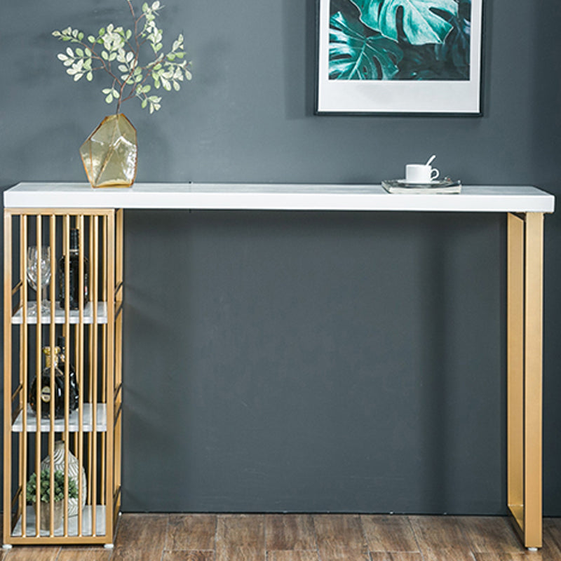 Glam White Marble Table with Rectangle Table Top Double Pedestal Table - 41.3" H Clearhalo 'Bar Furniture' 'Bar Tables' 'bar_tables' 'furn' 'furn_bar_tables' 'Furniture' 'furniture_bar_tables' 'Kitchen & Dining Furniture' 4570641