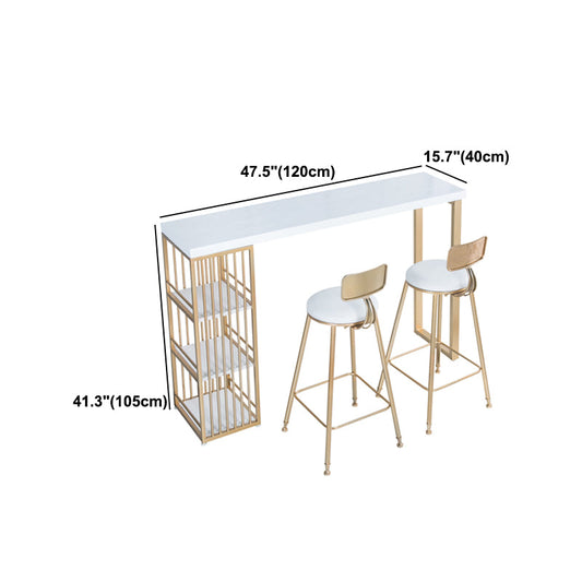 Glam White Marble Table with Rectangle Table Top Double Pedestal Table - 41.3" H Clearhalo 'Bar Furniture' 'Bar Tables' 'bar_tables' 'furn' 'furn_bar_tables' 'Furniture' 'furniture_bar_tables' 'Kitchen & Dining Furniture' 4570644