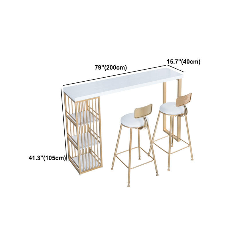 Glam White Marble Table with Rectangle Table Top Double Pedestal Table - 41.3" H Clearhalo 'Bar Furniture' 'Bar Tables' 'bar_tables' 'furn' 'furn_bar_tables' 'Furniture' 'furniture_bar_tables' 'Kitchen & Dining Furniture' 4570648