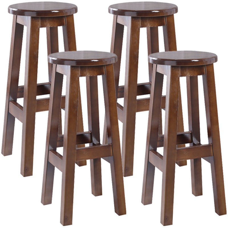 Contemporary Rubberwood Bar Stool Indoor Bar Stool with Wood Seat and Footrest Walnut 4 Piece Set Counter Stool (23.5"H) Clearhalo 'Bar Furniture' 'Bar Stools' 'bar_stools' 'furn' 'furn_bar_stools' 'furniture_bar_stools' 'Kitchen & Dining Furniture' 'kitchen&dining_furn' 'kitchen' 'kitchen_furn' Furniture' 4570761