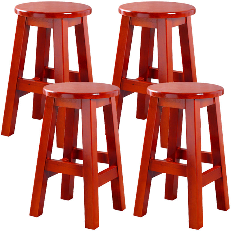 Contemporary Rubberwood Bar Stool Indoor Bar Stool with Wood Seat and Footrest Red Brown 4 Piece Set Short Stool(18"H) Clearhalo 'Bar Furniture' 'Bar Stools' 'bar_stools' 'furn' 'furn_bar_stools' 'furniture_bar_stools' 'Kitchen & Dining Furniture' 'kitchen&dining_furn' 'kitchen' 'kitchen_furn' Furniture' 4570778