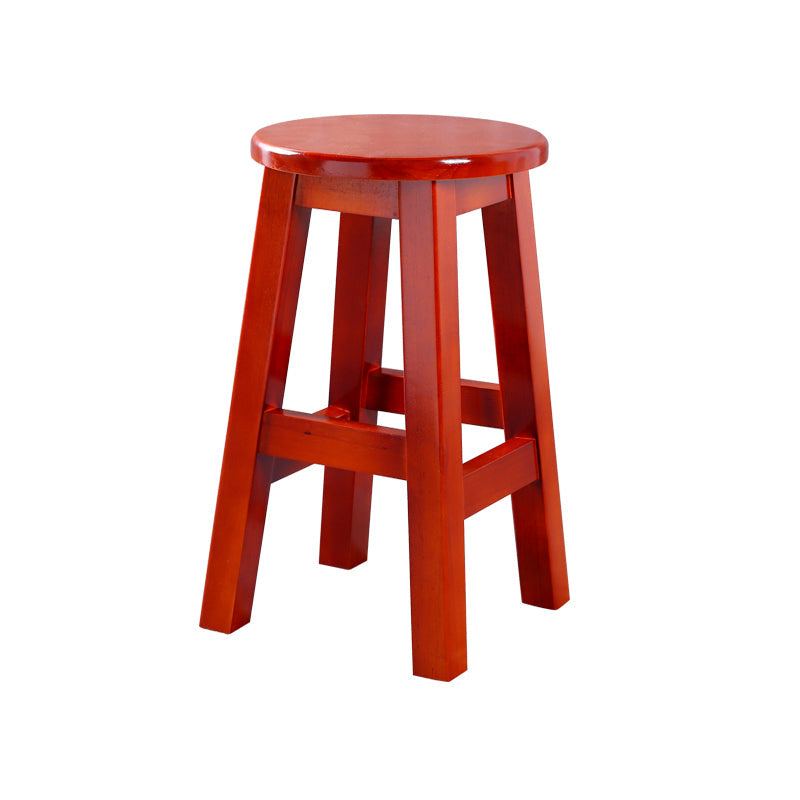 Contemporary Rubberwood Bar Stool Indoor Bar Stool with Wood Seat and Footrest Red Brown 1 Piece Short Stool(18"H) Clearhalo 'Bar Furniture' 'Bar Stools' 'bar_stools' 'furn' 'furn_bar_stools' 'furniture_bar_stools' 'Kitchen & Dining Furniture' 'kitchen&dining_furn' 'kitchen' 'kitchen_furn' Furniture' 4570779
