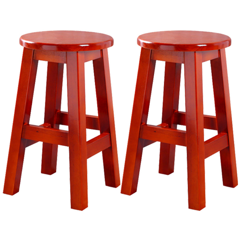 Contemporary Rubberwood Bar Stool Indoor Bar Stool with Wood Seat and Footrest Red Brown 2 Piece Set Short Stool(18"H) Clearhalo 'Bar Furniture' 'Bar Stools' 'bar_stools' 'furn' 'furn_bar_stools' 'furniture_bar_stools' 'Kitchen & Dining Furniture' 'kitchen&dining_furn' 'kitchen' 'kitchen_furn' Furniture' 4570780