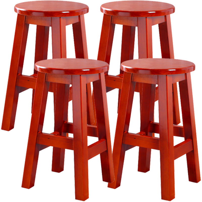 Contemporary Rubberwood Bar Stool Indoor Bar Stool with Wood Seat and Footrest Red Brown 4 Piece Set Short Stool(20"H) Clearhalo 'Bar Furniture' 'Bar Stools' 'bar_stools' 'furn' 'furn_bar_stools' 'furniture_bar_stools' 'Kitchen & Dining Furniture' 'kitchen&dining_furn' 'kitchen' 'kitchen_furn' Furniture' 4570781