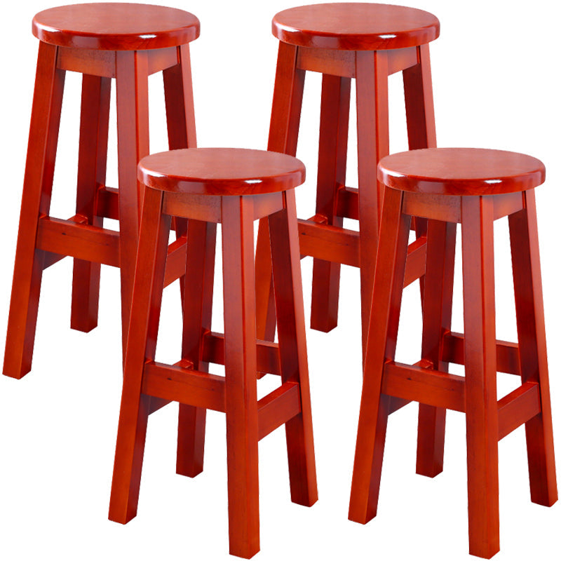 Contemporary Rubberwood Bar Stool Indoor Bar Stool with Wood Seat and Footrest Red Brown 4 Piece Set Counter Stool (23.5"H) Clearhalo 'Bar Furniture' 'Bar Stools' 'bar_stools' 'furn' 'furn_bar_stools' 'furniture_bar_stools' 'Kitchen & Dining Furniture' 'kitchen&dining_furn' 'kitchen' 'kitchen_furn' Furniture' 4570784