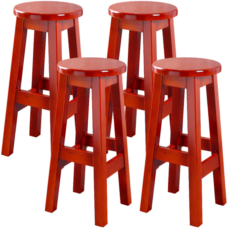 Contemporary Rubberwood Bar Stool Indoor Bar Stool with Wood Seat and Footrest Red Brown 4 Piece Set Bar Stool (28" H) Clearhalo 'Bar Furniture' 'Bar Stools' 'bar_stools' 'furn' 'furn_bar_stools' 'furniture_bar_stools' 'Kitchen & Dining Furniture' 'kitchen&dining_furn' 'kitchen' 'kitchen_furn' Furniture' 4570787