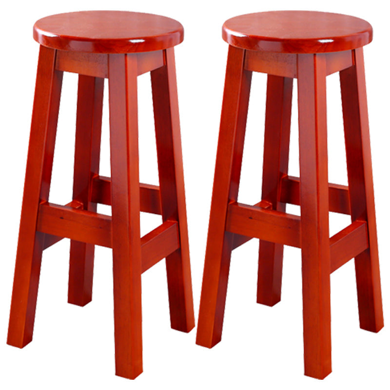 Contemporary Rubberwood Bar Stool Indoor Bar Stool with Wood Seat and Footrest Red Brown 2 Piece Set Bar Stool (28" H) Clearhalo 'Bar Furniture' 'Bar Stools' 'bar_stools' 'furn' 'furn_bar_stools' 'furniture_bar_stools' 'Kitchen & Dining Furniture' 'kitchen&dining_furn' 'kitchen' 'kitchen_furn' Furniture' 4570789