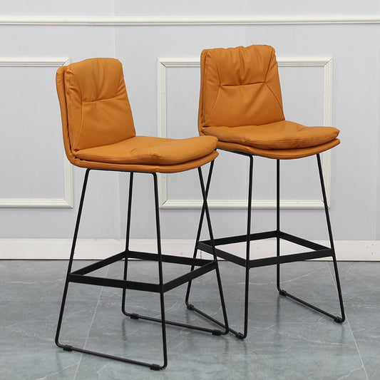 Modern Armless Backrest Counter Stool Steel Bar Stool with Leather Cushion Clearhalo 'Bar Furniture' 'Bar Stools' 'bar_stools' 'furn' 'furn_bar_stools' 'furniture_bar_stools' 'Kitchen & Dining Furniture' 'kitchen&dining_furn' 'kitchen' 'kitchen_furn' Furniture' 4570841