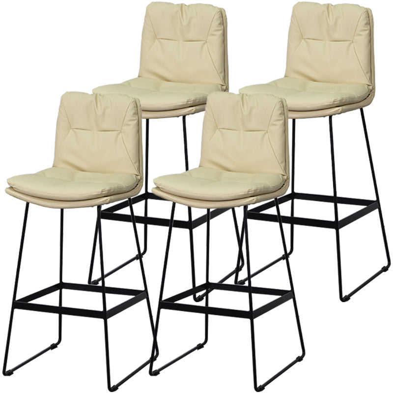 Modern Armless Backrest Counter Stool Steel Bar Stool with Leather Cushion Off-White 4 Piece Set Clearhalo 'Bar Furniture' 'Bar Stools' 'bar_stools' 'furn' 'furn_bar_stools' 'furniture_bar_stools' 'Kitchen & Dining Furniture' 'kitchen&dining_furn' 'kitchen' 'kitchen_furn' Furniture' 4570842