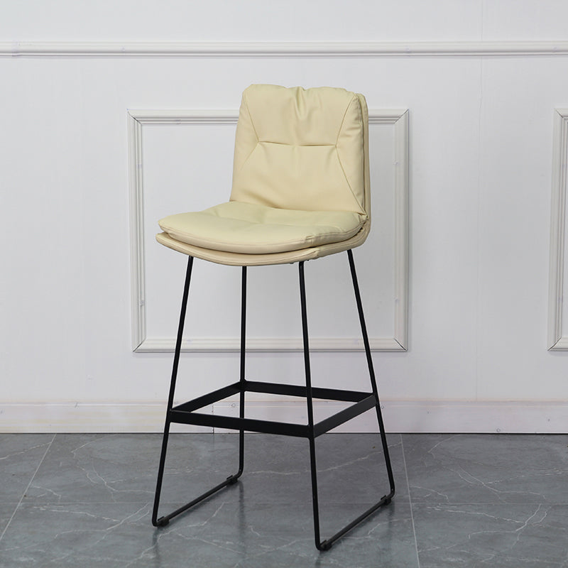 Modern Armless Backrest Counter Stool Steel Bar Stool with Leather Cushion Off-White 1 Piece Clearhalo 'Bar Furniture' 'Bar Stools' 'bar_stools' 'furn' 'furn_bar_stools' 'furniture_bar_stools' 'Kitchen & Dining Furniture' 'kitchen&dining_furn' 'kitchen' 'kitchen_furn' Furniture' 4570843