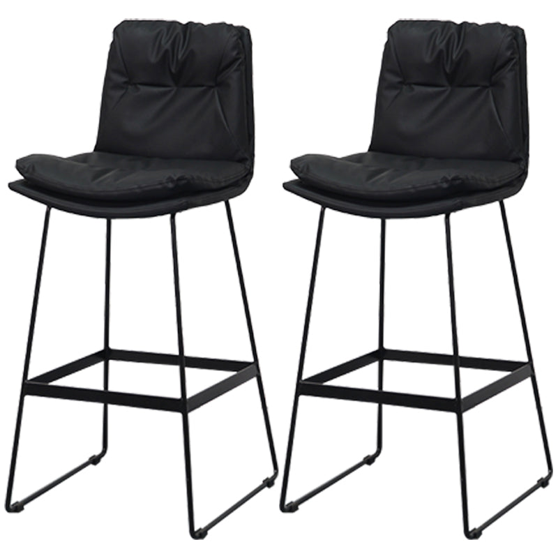 Modern Armless Backrest Counter Stool Steel Bar Stool with Leather Cushion Black 2 Piece Set Clearhalo 'Bar Furniture' 'Bar Stools' 'bar_stools' 'furn' 'furn_bar_stools' 'furniture_bar_stools' 'Kitchen & Dining Furniture' 'kitchen&dining_furn' 'kitchen' 'kitchen_furn' Furniture' 4570851