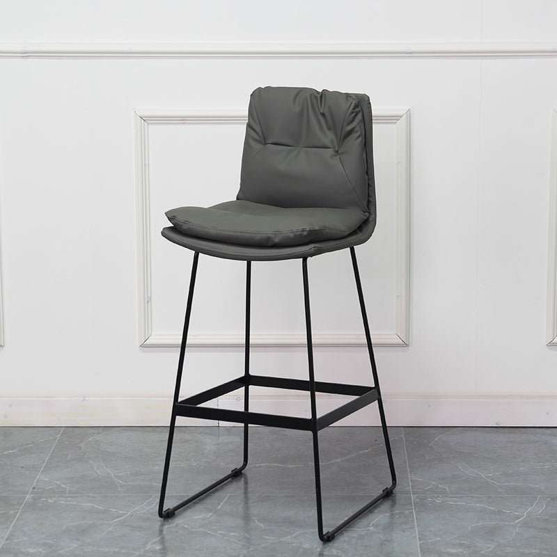 Modern Armless Backrest Counter Stool Steel Bar Stool with Leather Cushion Dark Gray 1 Piece Clearhalo 'Bar Furniture' 'Bar Stools' 'bar_stools' 'furn' 'furn_bar_stools' 'furniture_bar_stools' 'Kitchen & Dining Furniture' 'kitchen&dining_furn' 'kitchen' 'kitchen_furn' Furniture' 4570856