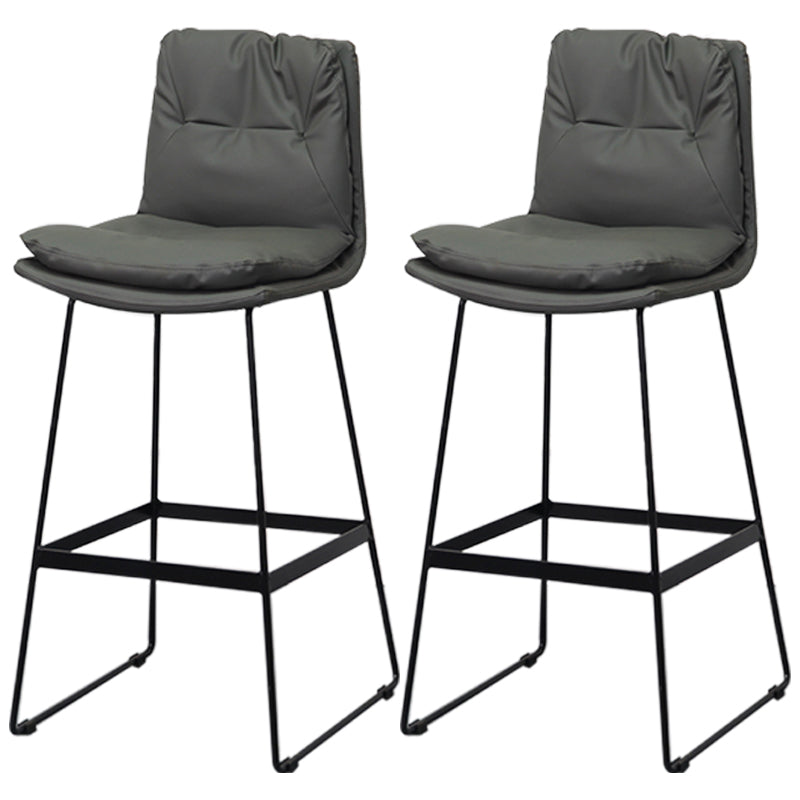 Modern Armless Backrest Counter Stool Steel Bar Stool with Leather Cushion Dark Gray 2 Piece Set Clearhalo 'Bar Furniture' 'Bar Stools' 'bar_stools' 'furn' 'furn_bar_stools' 'furniture_bar_stools' 'Kitchen & Dining Furniture' 'kitchen&dining_furn' 'kitchen' 'kitchen_furn' Furniture' 4570858