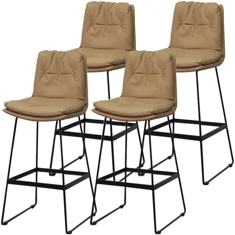 Modern Armless Backrest Counter Stool Steel Bar Stool with Leather Cushion Khaki 4 Piece Set Clearhalo 'Bar Furniture' 'Bar Stools' 'bar_stools' 'furn' 'furn_bar_stools' 'furniture_bar_stools' 'Kitchen & Dining Furniture' 'kitchen&dining_furn' 'kitchen' 'kitchen_furn' Furniture' 4570860