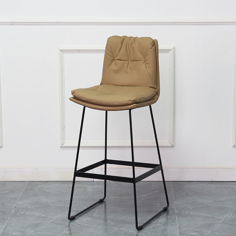Modern Armless Backrest Counter Stool Steel Bar Stool with Leather Cushion Khaki 1 Piece Clearhalo 'Bar Furniture' 'Bar Stools' 'bar_stools' 'furn' 'furn_bar_stools' 'furniture_bar_stools' 'Kitchen & Dining Furniture' 'kitchen&dining_furn' 'kitchen' 'kitchen_furn' Furniture' 4570861
