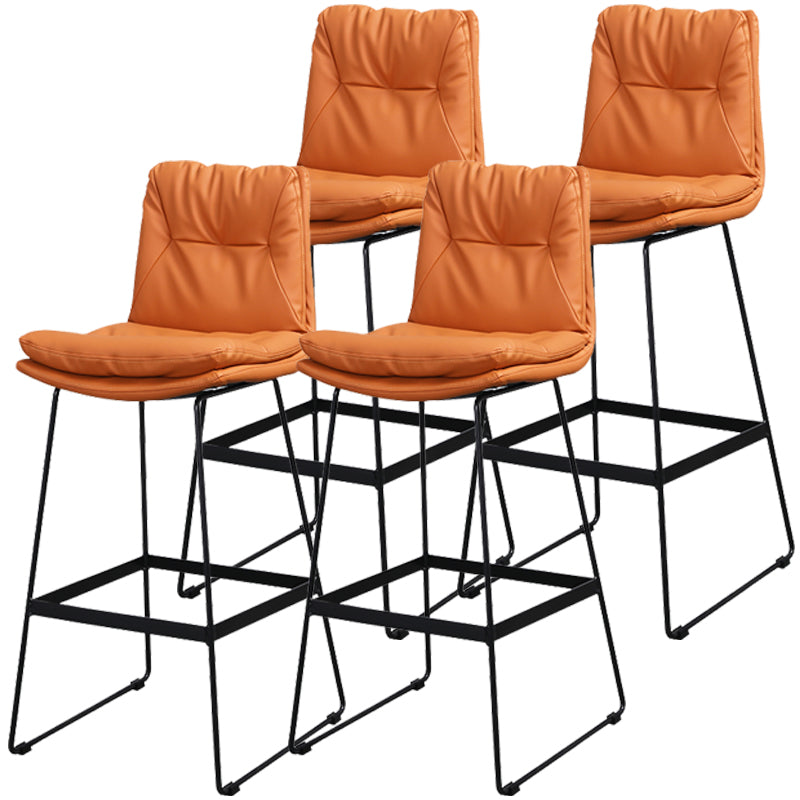 Modern Armless Backrest Counter Stool Steel Bar Stool with Leather Cushion Orange 4 Piece Set Clearhalo 'Bar Furniture' 'Bar Stools' 'bar_stools' 'furn' 'furn_bar_stools' 'furniture_bar_stools' 'Kitchen & Dining Furniture' 'kitchen&dining_furn' 'kitchen' 'kitchen_furn' Furniture' 4570866