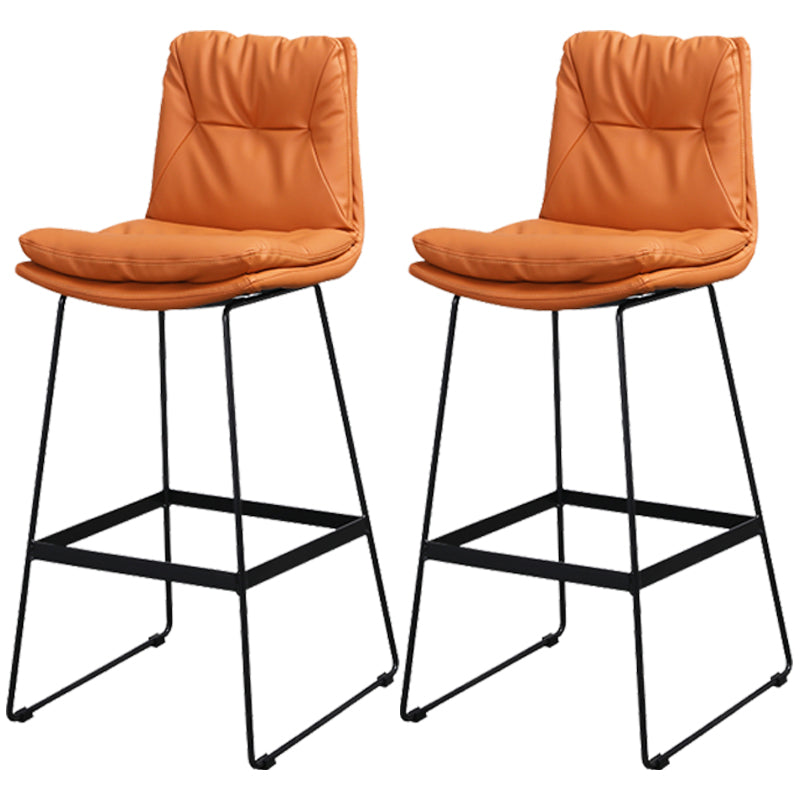 Modern Armless Backrest Counter Stool Steel Bar Stool with Leather Cushion Orange 2 Piece Set Clearhalo 'Bar Furniture' 'Bar Stools' 'bar_stools' 'furn' 'furn_bar_stools' 'furniture_bar_stools' 'Kitchen & Dining Furniture' 'kitchen&dining_furn' 'kitchen' 'kitchen_furn' Furniture' 4570868