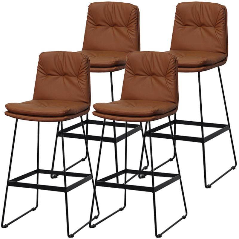 Modern Armless Backrest Counter Stool Steel Bar Stool with Leather Cushion Brown 4 Piece Set Clearhalo 'Bar Furniture' 'Bar Stools' 'bar_stools' 'furn' 'furn_bar_stools' 'furniture_bar_stools' 'Kitchen & Dining Furniture' 'kitchen&dining_furn' 'kitchen' 'kitchen_furn' Furniture' 4570869