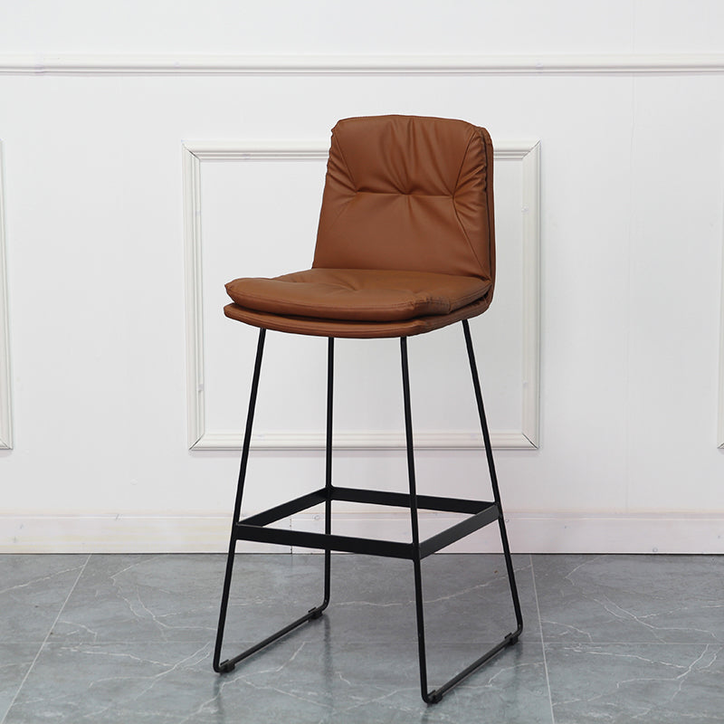 Modern Armless Backrest Counter Stool Steel Bar Stool with Leather Cushion Brown 1 Piece Clearhalo 'Bar Furniture' 'Bar Stools' 'bar_stools' 'furn' 'furn_bar_stools' 'furniture_bar_stools' 'Kitchen & Dining Furniture' 'kitchen&dining_furn' 'kitchen' 'kitchen_furn' Furniture' 4570870