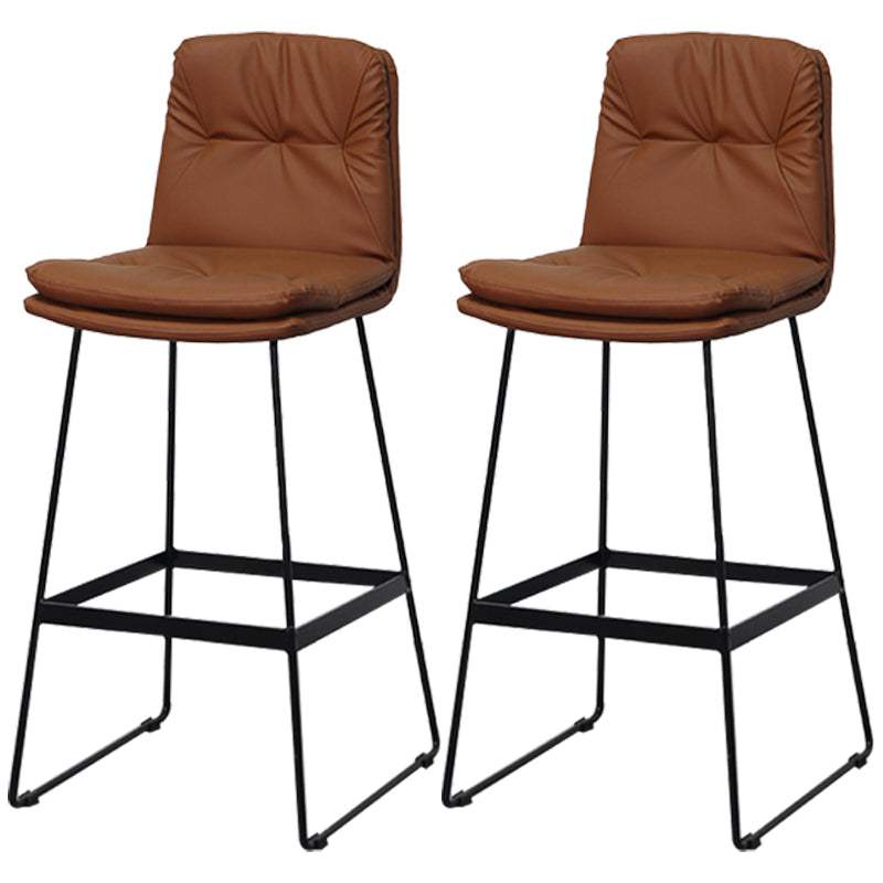 Modern Armless Backrest Counter Stool Steel Bar Stool with Leather Cushion Brown 2 Piece Set Clearhalo 'Bar Furniture' 'Bar Stools' 'bar_stools' 'furn' 'furn_bar_stools' 'furniture_bar_stools' 'Kitchen & Dining Furniture' 'kitchen&dining_furn' 'kitchen' 'kitchen_furn' Furniture' 4570871