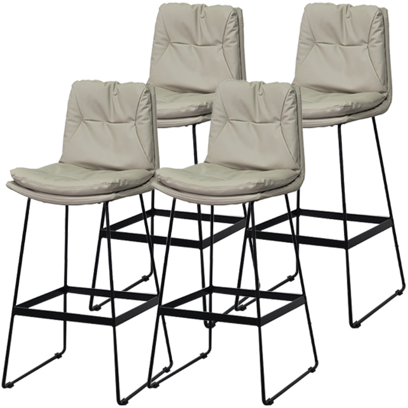 Modern Armless Backrest Counter Stool Steel Bar Stool with Leather Cushion Light Gray 4 Piece Set Clearhalo 'Bar Furniture' 'Bar Stools' 'bar_stools' 'furn' 'furn_bar_stools' 'furniture_bar_stools' 'Kitchen & Dining Furniture' 'kitchen&dining_furn' 'kitchen' 'kitchen_furn' Furniture' 4570872