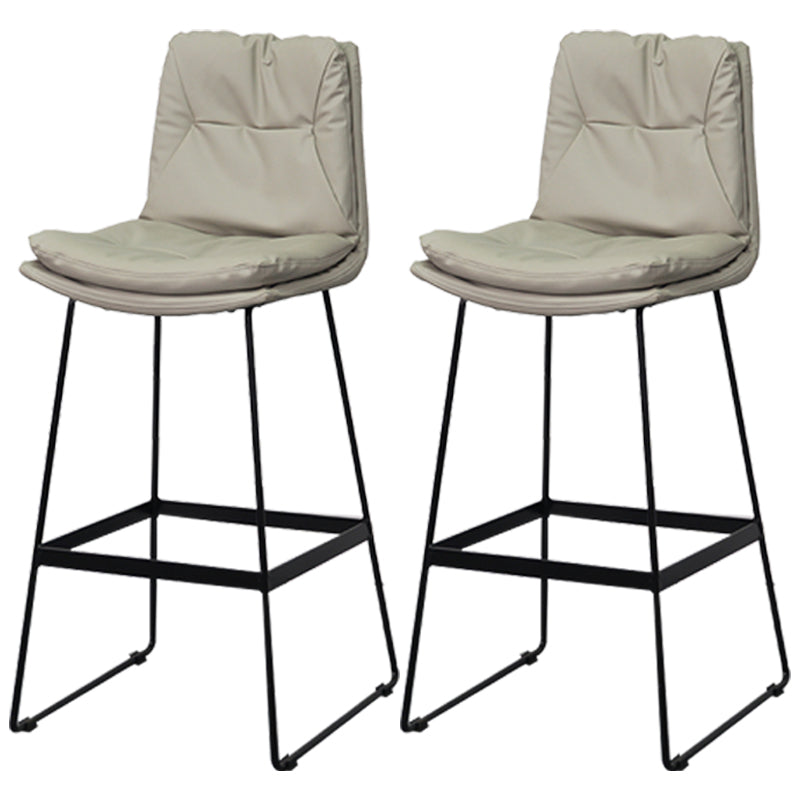Modern Armless Backrest Counter Stool Steel Bar Stool with Leather Cushion Light Gray 2 Piece Set Clearhalo 'Bar Furniture' 'Bar Stools' 'bar_stools' 'furn' 'furn_bar_stools' 'furniture_bar_stools' 'Kitchen & Dining Furniture' 'kitchen&dining_furn' 'kitchen' 'kitchen_furn' Furniture' 4570874