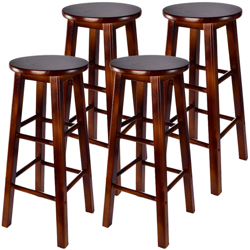 Modern Armless Backrest Counter Stool Wood Cashier Bar Stool with Wooden Seat and Pedal Walnut 4 Piece Set Clearhalo 'Bar Furniture' 'Bar Stools' 'bar_stools' 'furn' 'furn_bar_stools' 'furniture_bar_stools' 'Kitchen & Dining Furniture' 'kitchen&dining_furn' 'kitchen' 'kitchen_furn' Furniture' 4570885